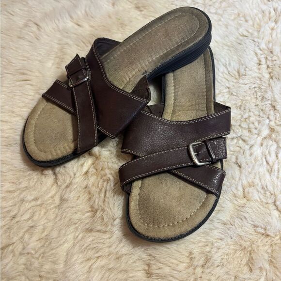 Comfort Plus by Predictions Brown Slide Sandals size 11W - Picture 2 of 5